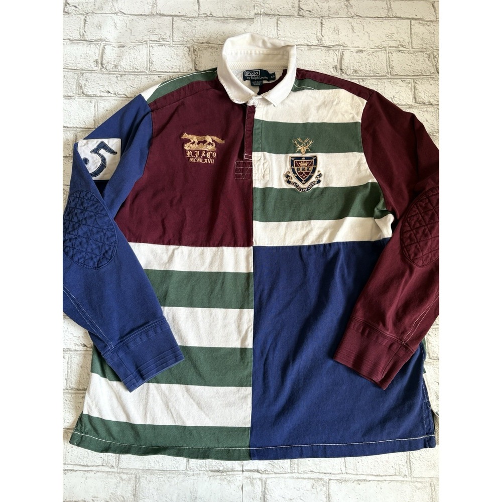 RARE Lo-Head Polo Embroidered Ralph Lauren Rugby Quilted Shoulder Patch XL